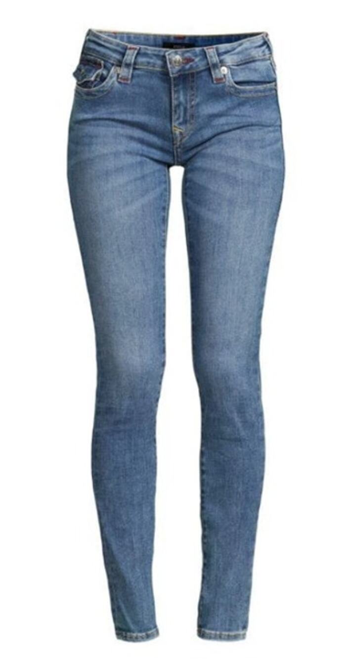 True Religion Women's "Stella" Low-Rise Skinny Jeans in Medium Acid Wash